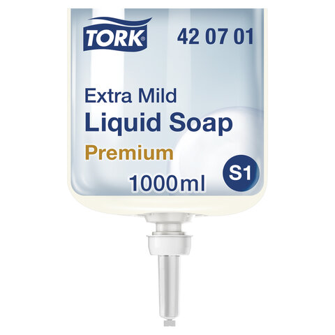 

Картридж с жидким мылом TORK Premium Система S1, очищающее, увлажняющее, 1л, 1шт. (420701), Система S1