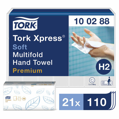 

Полотенца бумажные TORK Premium H2, слоев: 2, листов 110шт., белый, 21шт. (100288), H2
