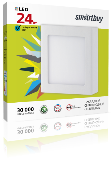 

Светильник потолочный светодиодный, 24Вт, 6500K, IP20, SMARTBUY (SBL-SqSDL-24-65K), 0