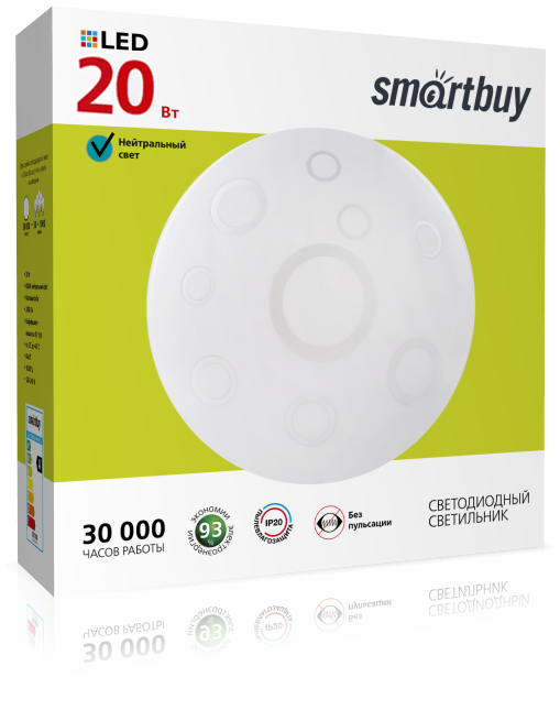 

Светильник настенно-потолочный светодиодный, 20Вт, 6000K, 1200лм, IP20, SMARTBUY (SBL-Ring-20-W-6K), 0