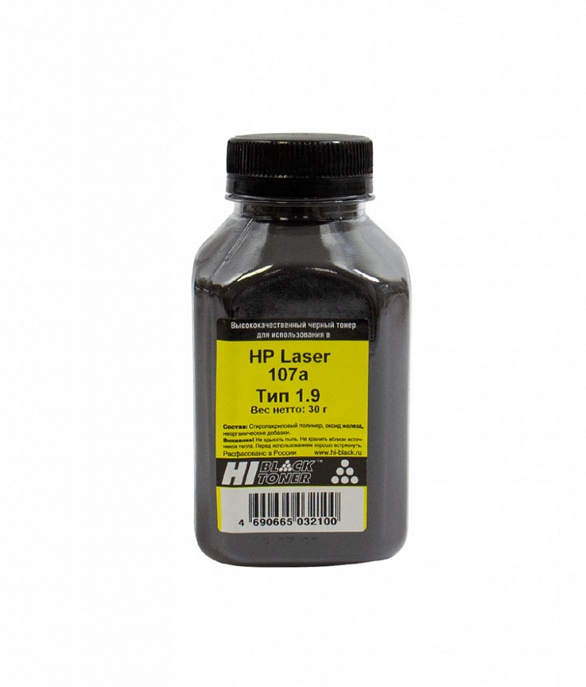 Тонер Hi-Black Тип 1.9, бутыль 30г, черный, совместимый для Laser 107a W1105A/1106A/1107A (980367015)