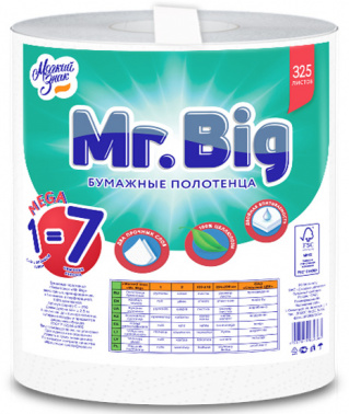 

Полотенца бумажные Мягкий знак Mr.Big Extra, слоев: 2, листов 325шт., длина 81.3м, белый ( С290), 0