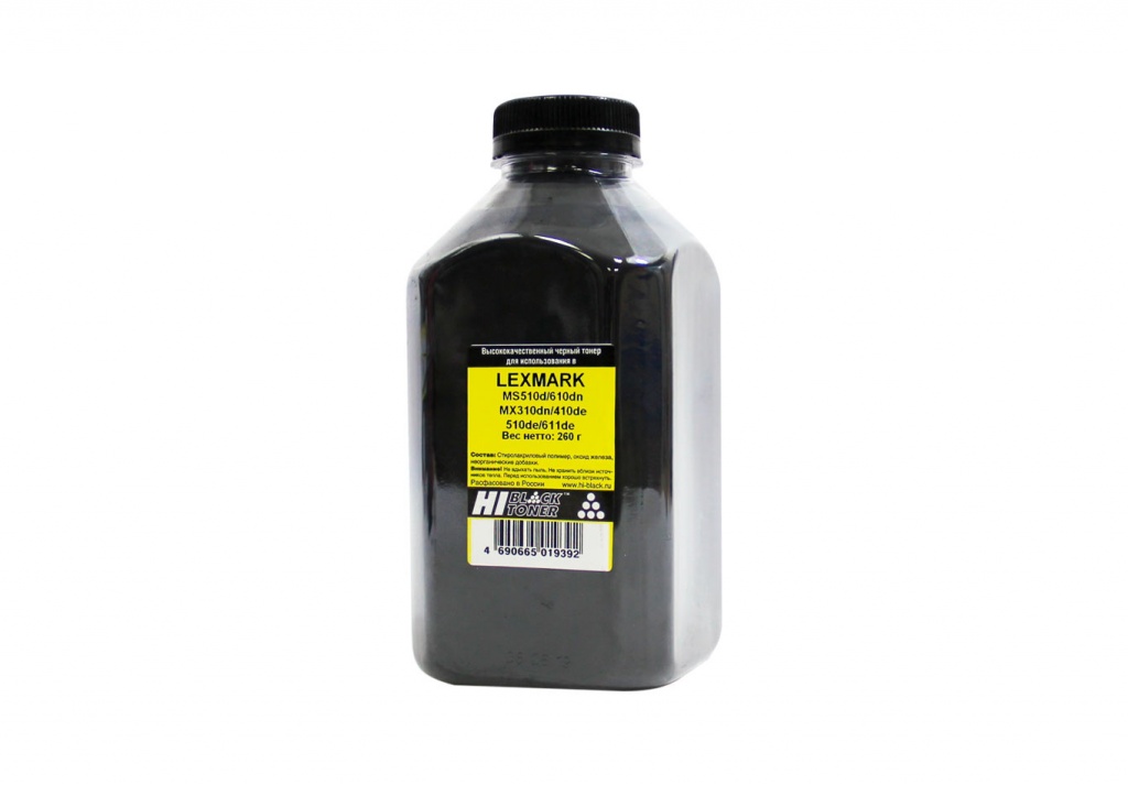 

Тонер Hi-Black, бутыль 260 г, черный, совместимый для Lexmark MS510dn/610dn, MX511de/611de/410de/310dn (4010715508272)