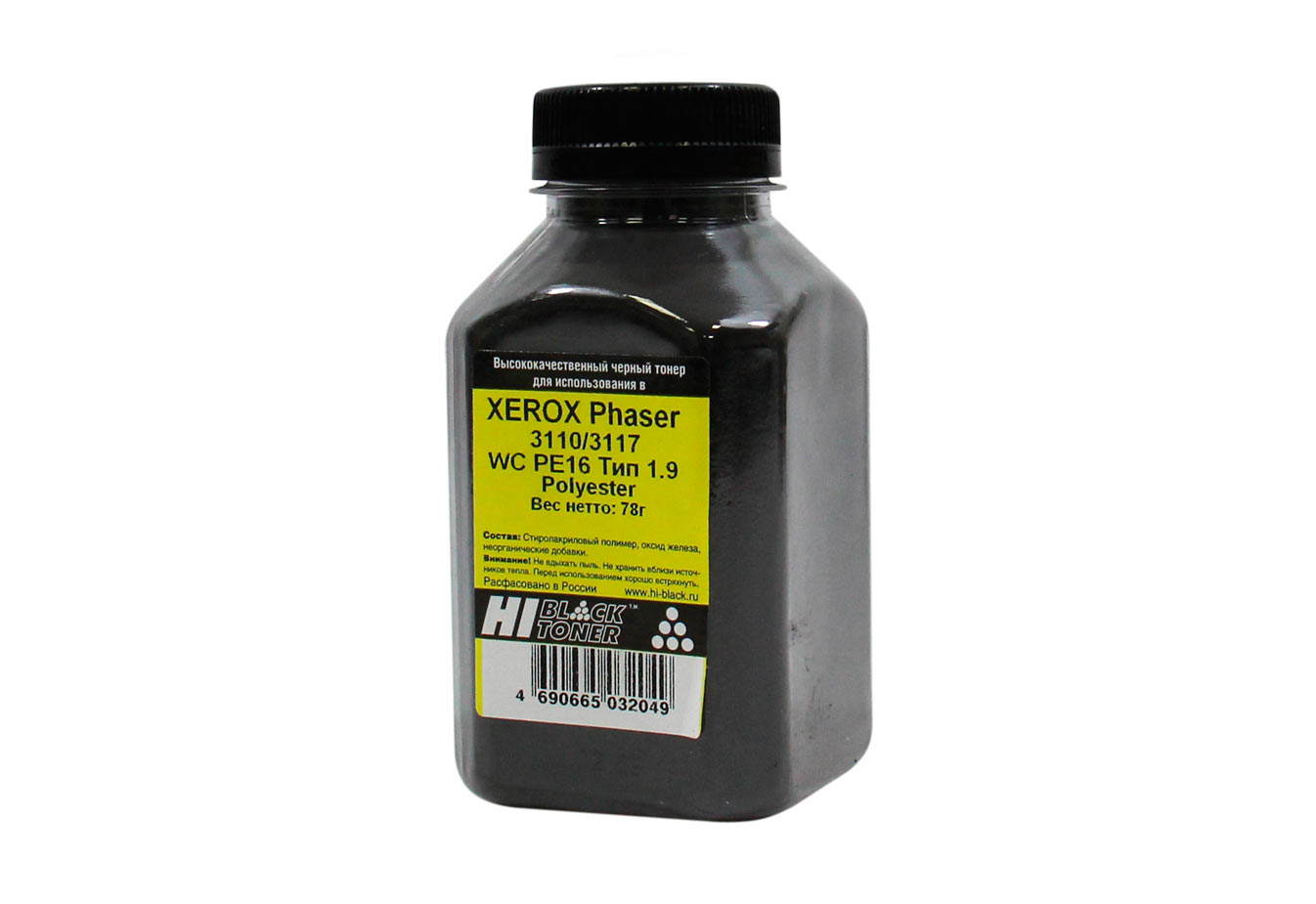 Тонер Hi-Black Polyester Тип 1.9, бутыль 78г, черный, совместимый для Xerox Phaser 3110/3210/3115/3120/3121/3130/3117/3122/3124/2132, WC PE16/16e 109R0063 (980367011)