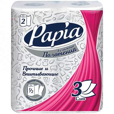 

Полотенца бумажные Papia, слоев: 3, листов 88шт., длина 11м, белый, 2шт. (260070 )