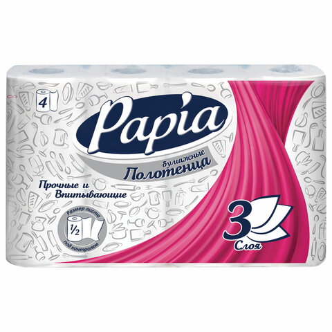 

Полотенца бумажные Papia, слоев: 3, листов 90шт., длина 11м, белый, 4шт. (5062170)