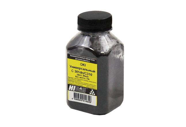 Тонер Hi-Black, бутыль 70 г, черный, совместимый для Oki С301dn/310, универсальный (4010715508120)