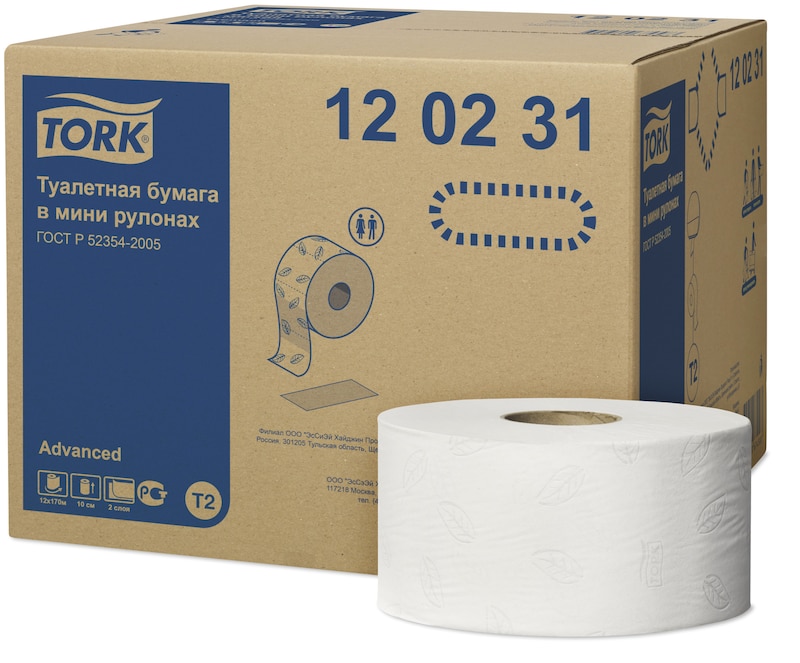 

Бумага туалетная TORK Advanced T2, слоев: 2, листов 1214шт., длина 170м, белый, 12шт. (120231), T2