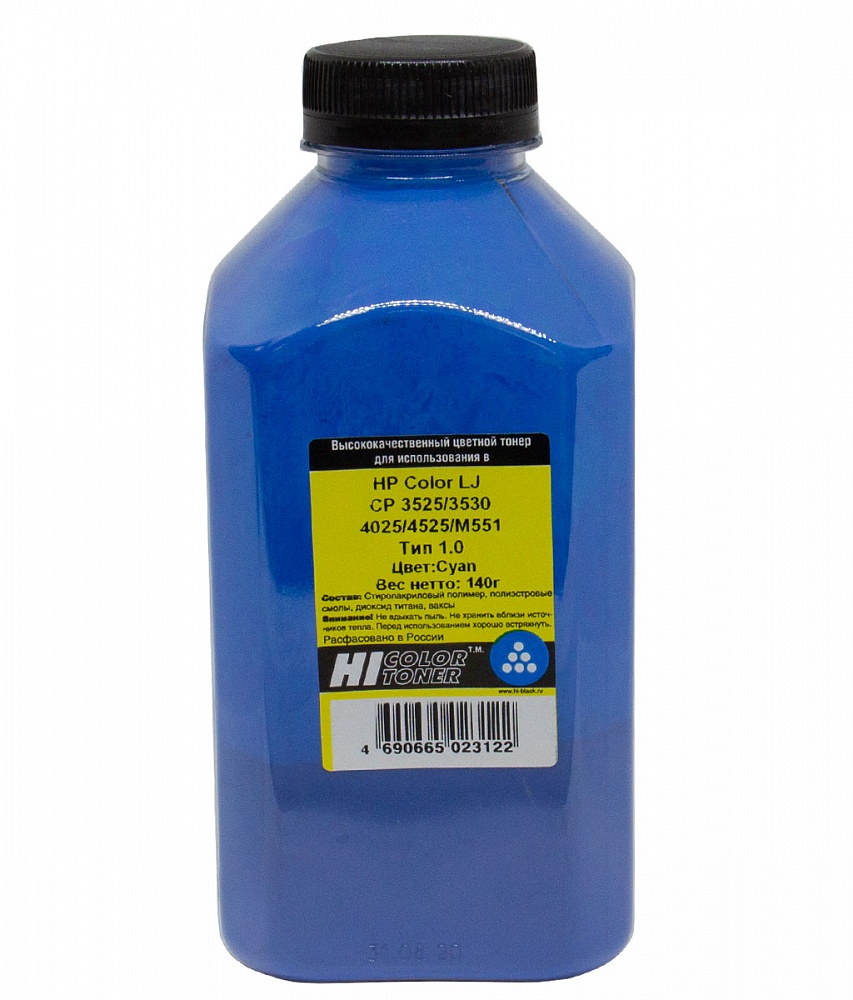 

Тонер Hi-Color Тип 1.0, бутыль 140 г, голубой, совместимый для Color LJ CP3525dn/4025dn/4525dn/4525n, CM3530, Enterprise 500 Color M551 (101010822), Тип 1.0