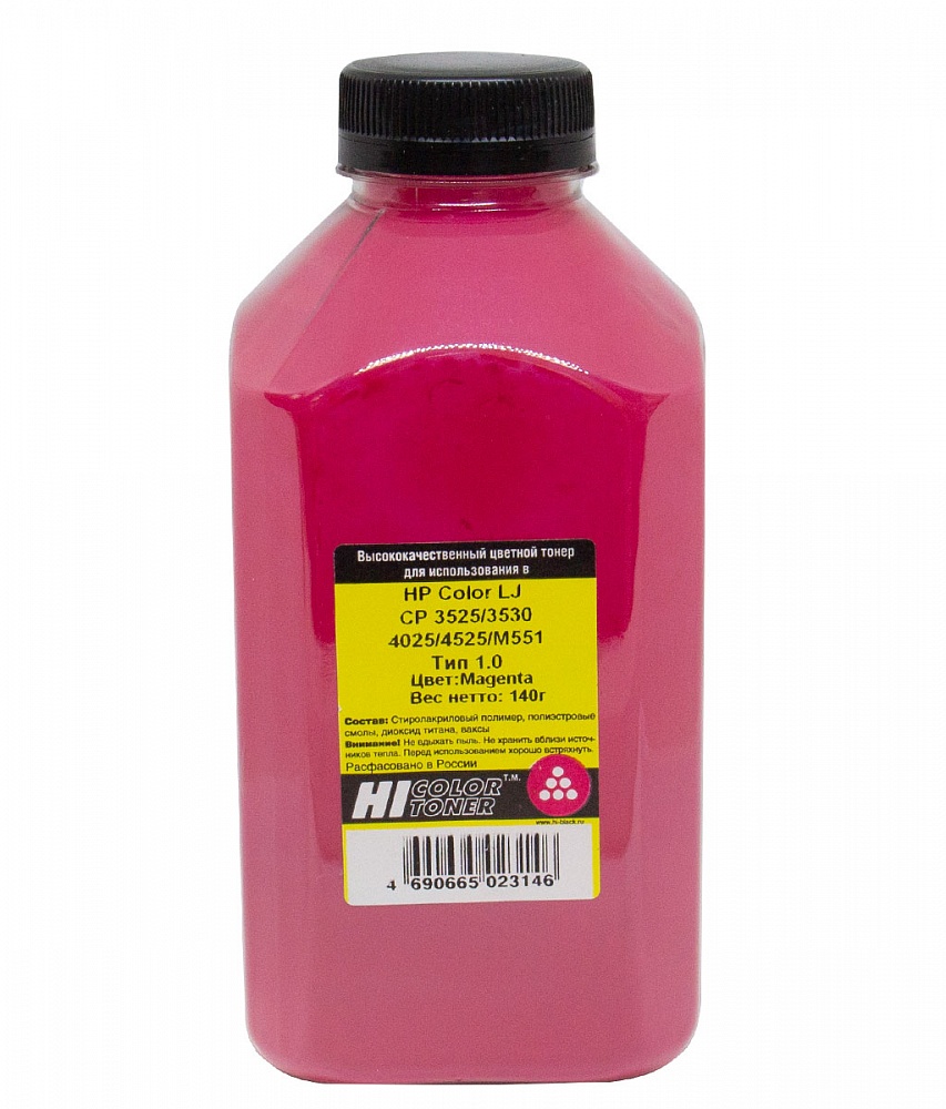 Тонер Hi-Color Тип 1.0, бутыль 140 г, пурпурный, совместимый для Color LJ CP3525dn/4025dn/4525dn/4525n, CM3530, Enterprise 500 Color M551 (101010832)