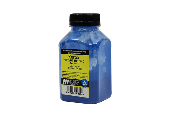 Тонер Hi-Color Тип 2.0, бутыль 30 г, голубой, совместимый для Xerox Phaser 6125/6130/6140 (20111314)