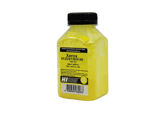 Тонер Hi-Color Тип 2.0, бутыль 30 г, желтый, совместимый для Xerox Phaser 6125/6130/6140 (20111334)