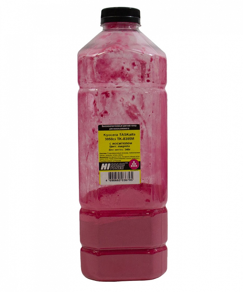 Тонер Hi-Color, бутыль 340г, пурпурный, совместимый для Kyocera TASKalfa 3050ci/3051ci/3550ci/3551ci/4551ci TK-8305M/8600M/8505M, с носителем (20111382)