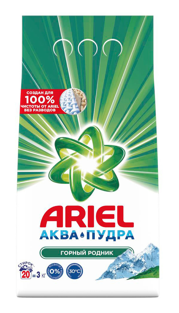 

Стиральный порошок Ariel Горный родник, белое и цветное белье, 3кг, автомат (0001001968), Горный родник