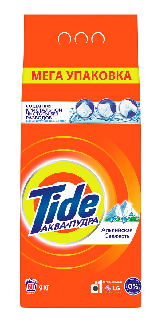 

Стиральный порошок TIDE Альпийская Свежесть, для белого белья, 9кг, автомат (81722963), Альпийская Свежесть
