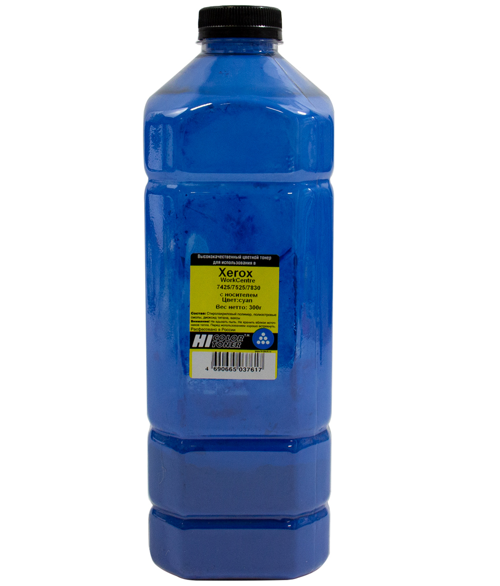 Тонер Hi-Color, бутыль 300 г, голубой, совместимый для Xerox WorkCentre 7425/7525/7530/7535/7545/7556/7830/7835/7845/7855/7428/7435, с носителем (20111316)