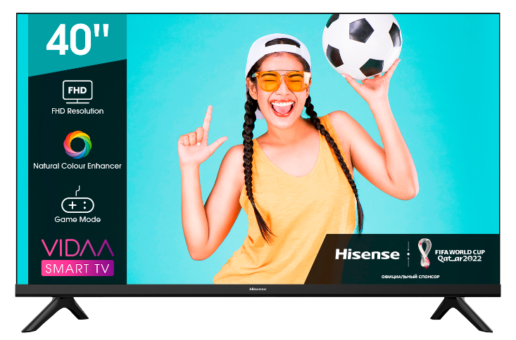 

Телевизор 40" Hisense 40A4BG, FullHD, 1920x1080, DVB-T /T2 /C, HDMIx2, USBx2, WiFi, Smart TV, черный (40A4BG), 40A4BG