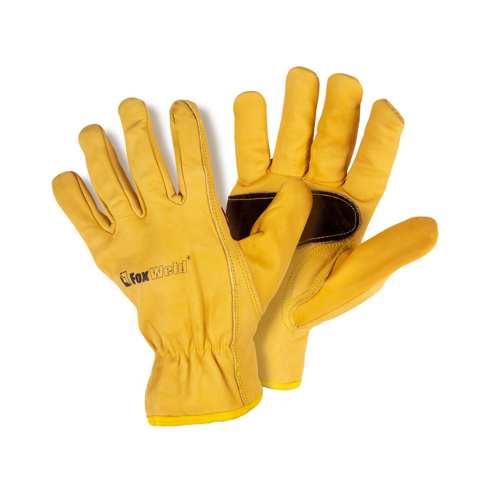Перчатки защитные коровья кожа с покрытием из спилковой кожи, для защиты рук от ОПЗ, истирания, XXL, желтый, FoxWeld «Тигр» (СА-06)