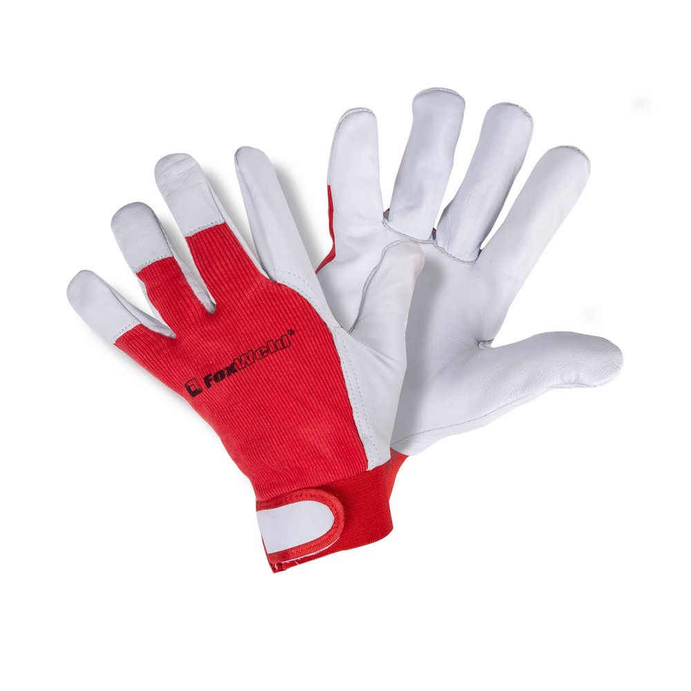 Перчатки защитные коровья кожа флис-резина, для защиты рук от ОПЗ, истирания, XL, белый/красный, FoxWeld «Спарта» (Р-01)