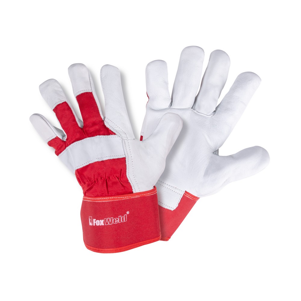 Перчатки защитные кожаные флис-резина, хлопковый флис, для защиты рук от ОПЗ, истирания, XL, белый/красный, FoxWeld «Суприм» Р-02