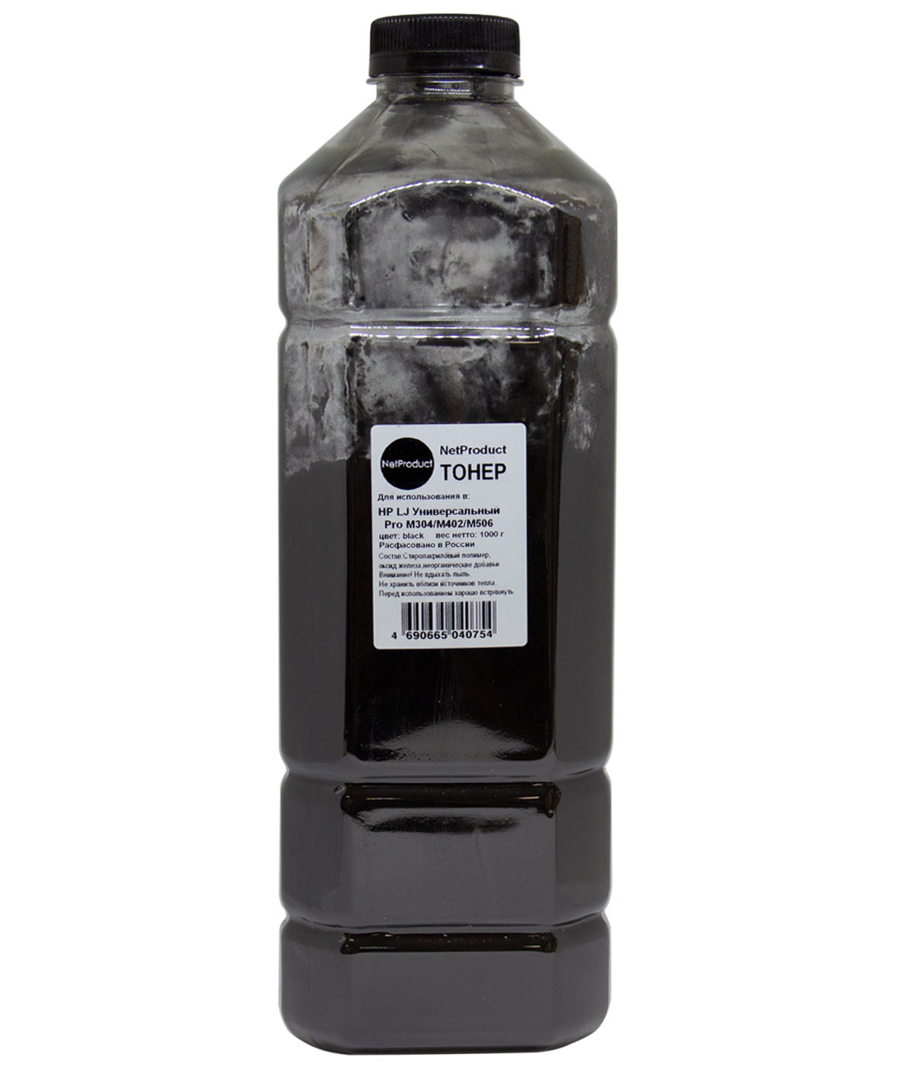 Тонер NetProduct, бутыль 1 кг, черный, совместимый для LJ Pro M304/402/506 (98031701)