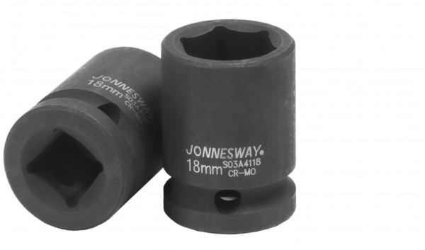 

Головка торцевая Jonnesway, ударная, шестигранная, 18мм, 1/2", высота 38мм (S03A4118)