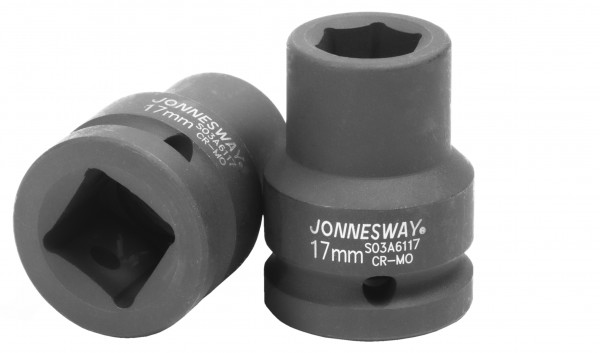 

Головка торцевая Jonnesway, ударная, шестигранная, 17мм, 3/4″, высота 51мм (S03A6117)