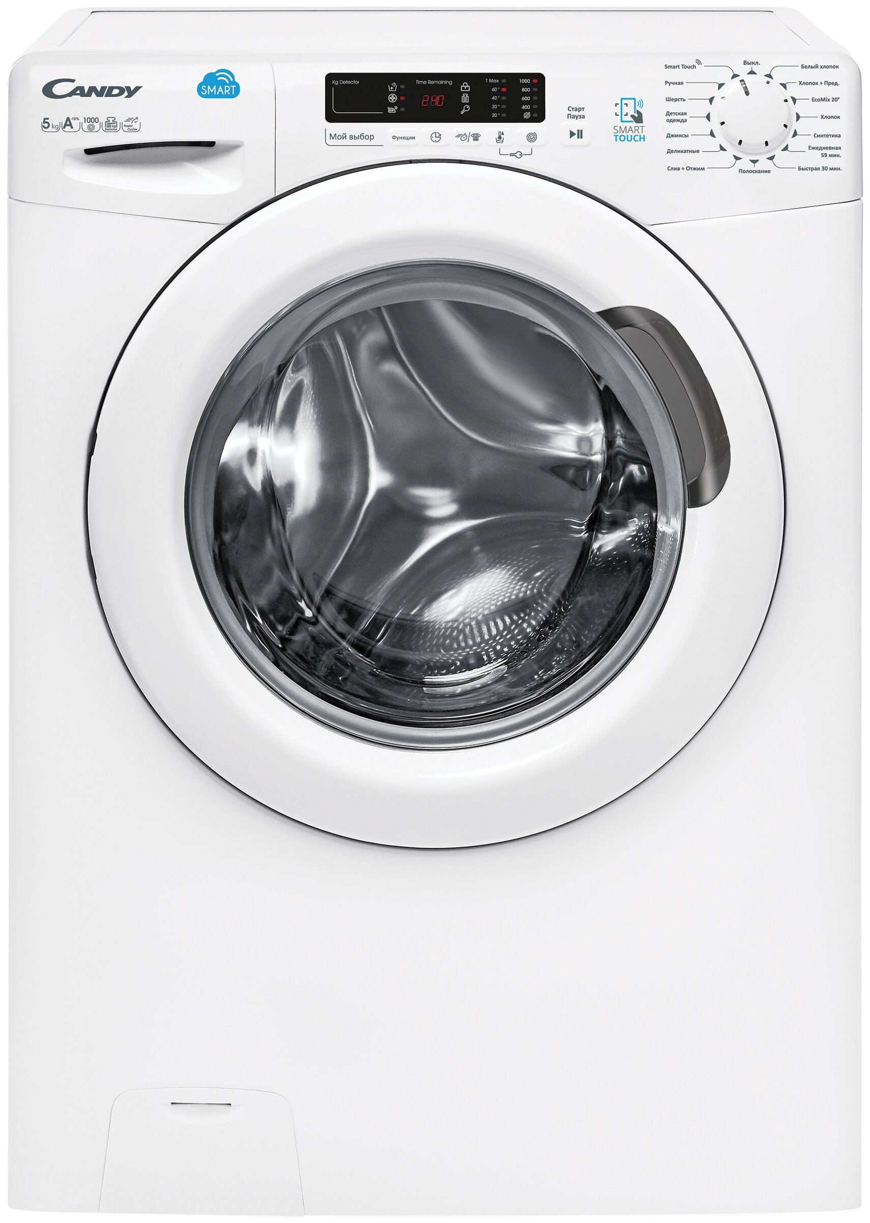 

Стиральная машина Candy Smart CS4 1052D1/2-07, 5кг, 1000 об/мин, белый (31007230), CS4 1052D1/2-07