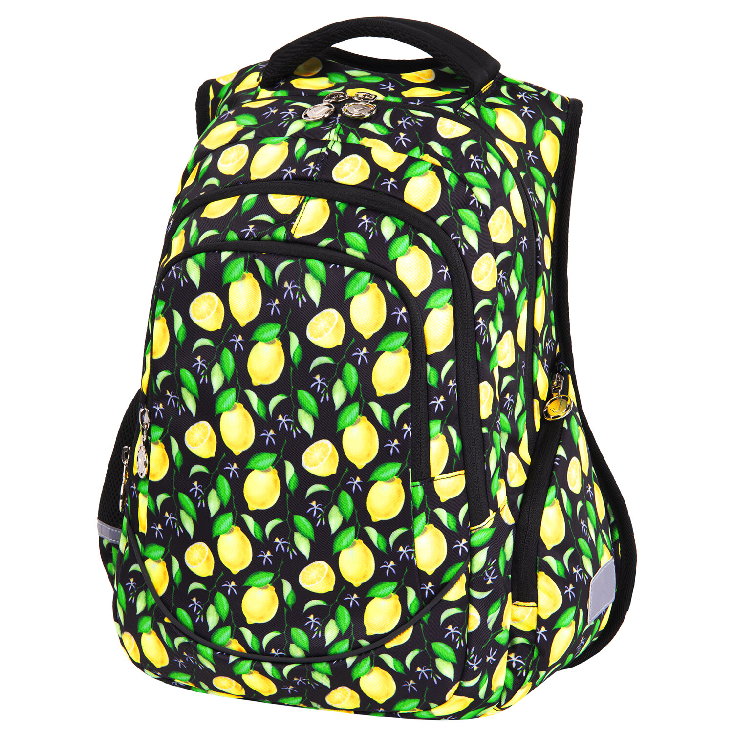 

Рюкзак Brauberg SPECIAL Lemons, анатомическая, вентилируемая, формоустойчивая спинка, 2 отделения, черный/желтый (270671)