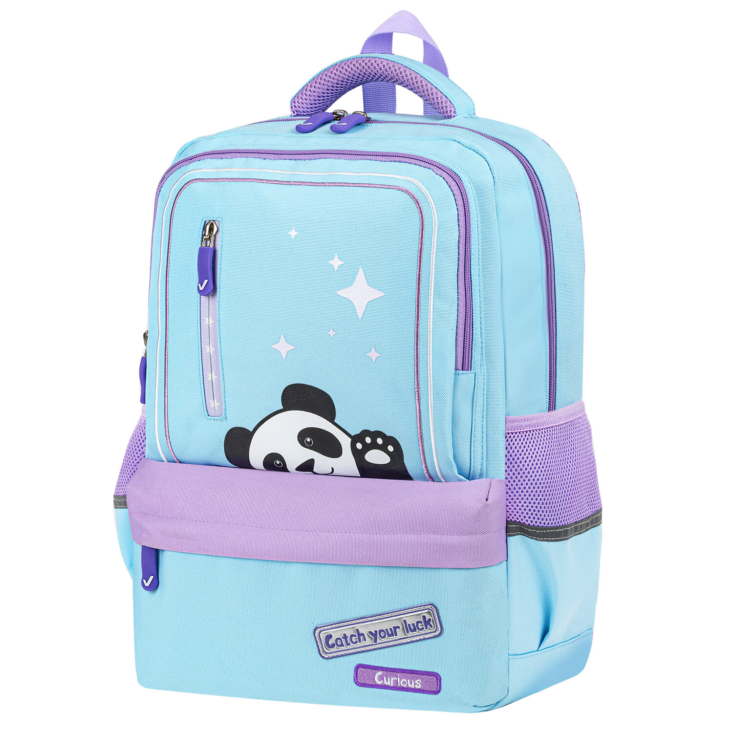 

Рюкзак Brauberg STAR Friendly panda, анатомическая, вентилируемая, формоустойчивая спинка, 1 отделение, голубой (270667)