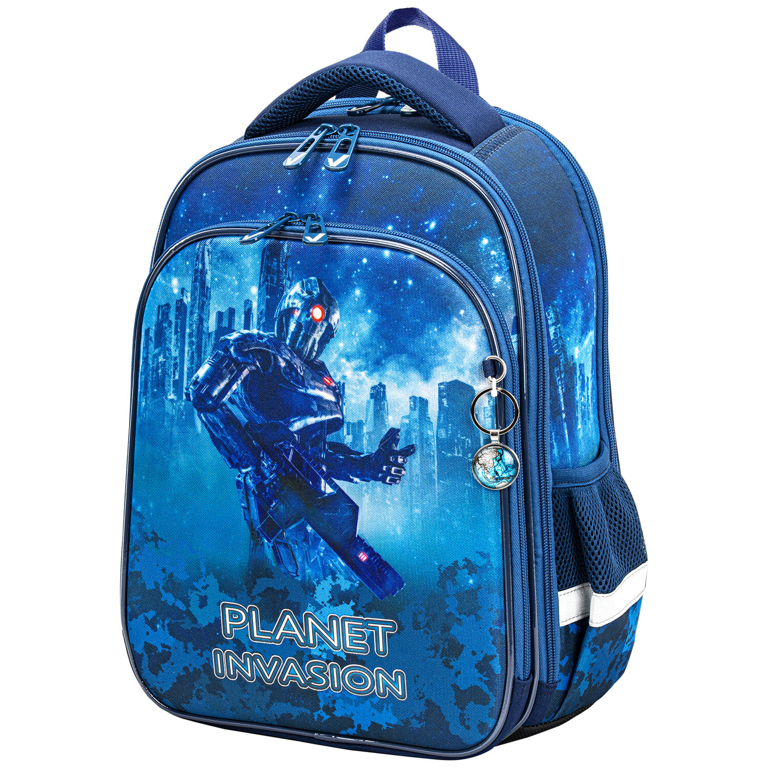 

Ранец Brauberg QUADRO Planet invasion, анатомическая, вентилируемая, формоустойчивая спинка, 3 отделения, синий/голубой (270604)