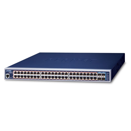 

Коммутатор Planet GS-5220-48P4X, управляемый, кол-во портов: 48x1 Гбит/с, SFP+ 4x10 Гбит/с, установка в стойку, PoE: 48x30Вт (макс. 400Вт) (GS-5220-48P4X), GS-5220-48P4X