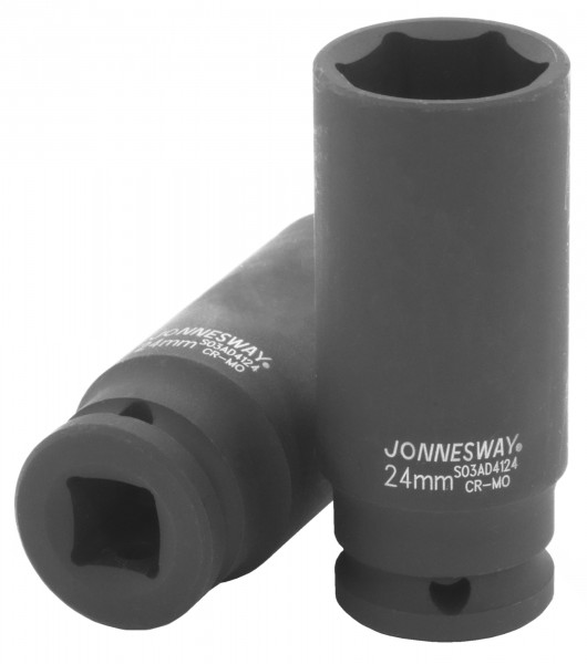 

Головка торцевая Jonnesway, глубокая, ударная, шестигранная, 24мм, 1/2", высота 78мм (S03AD4124)