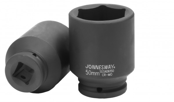 

Головка торцевая Jonnesway, глубокая, ударная, шестигранная, 50мм, 3/4″, высота 90мм (S03AD6150), 0