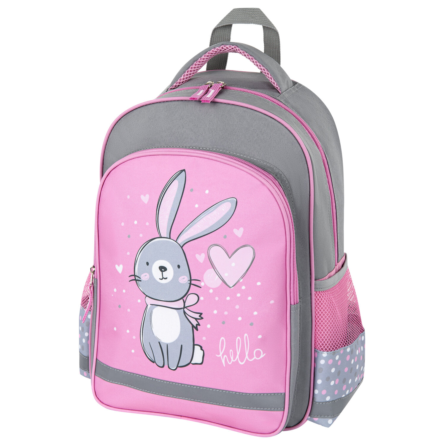 

Рюкзак ПИФАГОР SCHOOL Adorable bunny, формоустойчивая, 1 отделение, серый/розовый (270654)