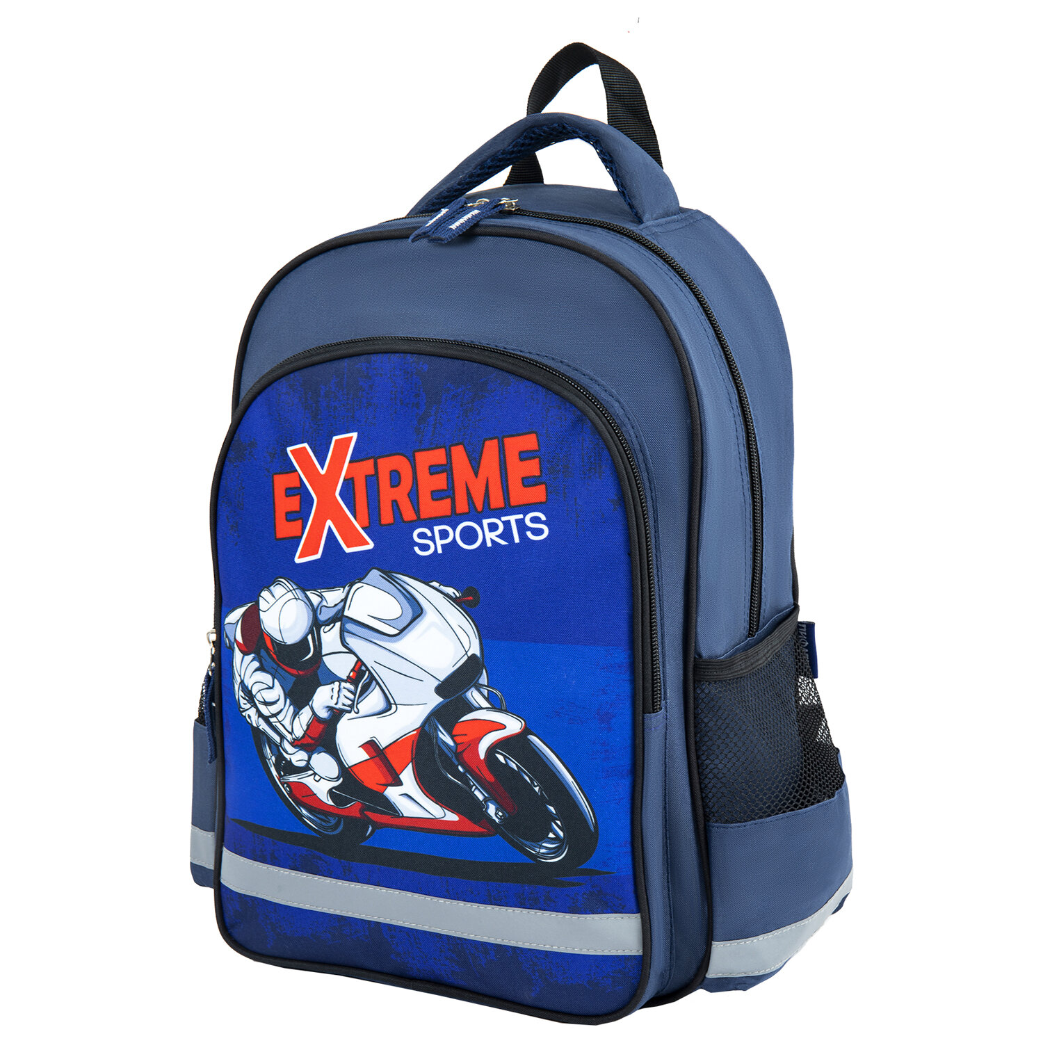 

Рюкзак ПИФАГОР SCHOOL Extreme sports, формоустойчивая, 1 отделение, синий (270659)