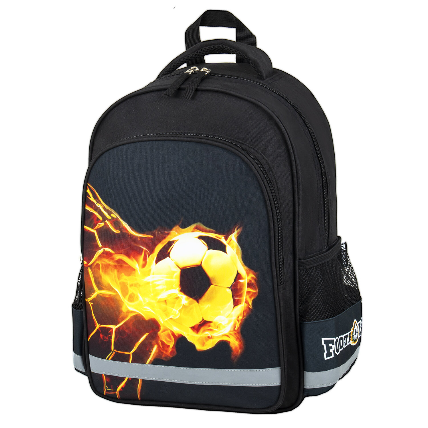 

Рюкзак ПИФАГОР SCHOOL Fire goal, формоустойчивая, 1 отделение, черный (270658)