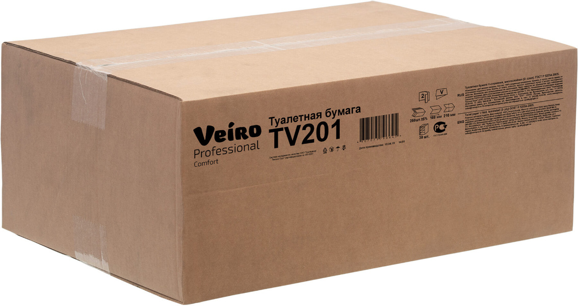 

Бумага туалетная Veiro Professional Comfort T3, слоев: 2, листов 250шт., белый, 30шт. (TV201), T3