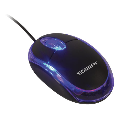 Мышь проводная SONNEN М-204, 1000dpi, оптическая светодиодная, USB, черный (512632)