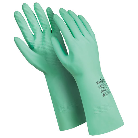 Перчатки хозяйственно-бытовые латексные, с х/б напылением, от химических воздействий, XL, зеленый, MANIPULA