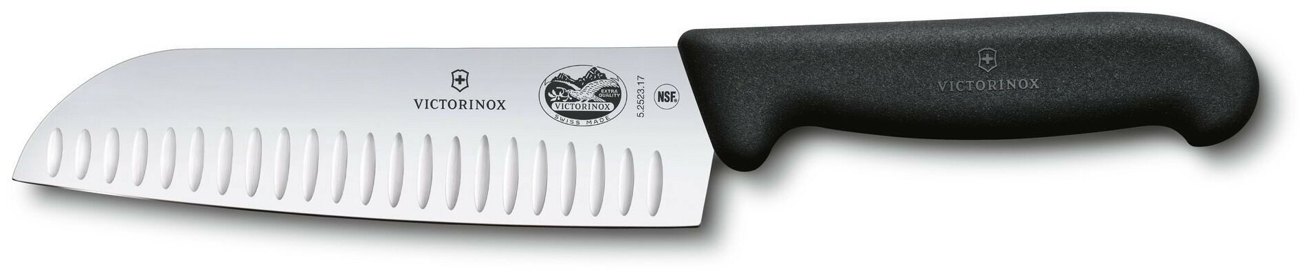 

Нож кухонный, сантоку разделочный Victorinox Fibrox, лезвие 17см (5.2523.17), Чёрный