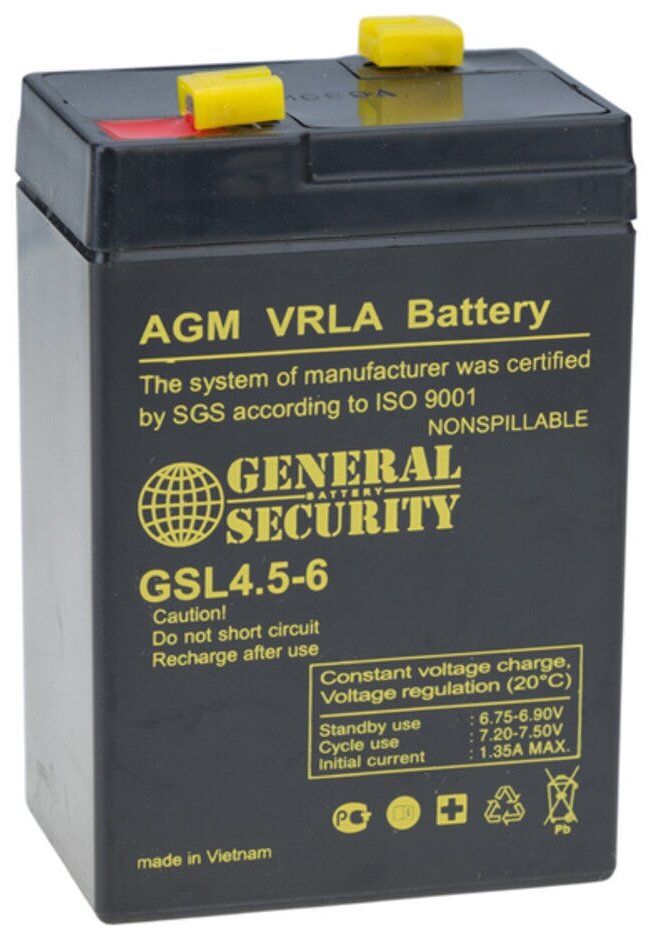

Аккумуляторная батарея для ИБП General Security GSL GSL4.5-6, 6V, 4.5Ah, Черный, GSL4.5-6