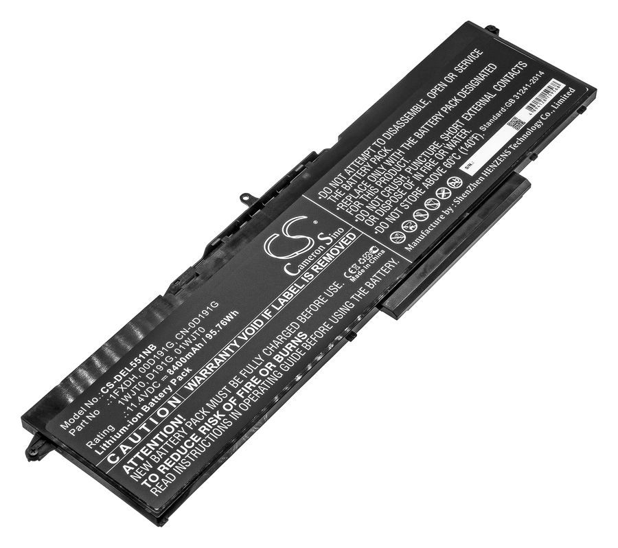 Аккумуляторная батарея CameronSino CS-DEL551NB для Dell Latitude 15 5501, Latitude 15 5511, Precision 3541, Precision 3551, 11.4V, 8400mAh, черный