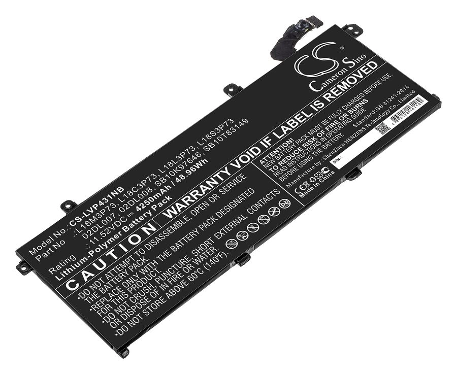 Аккумуляторная батарея CameronSino CS-LVP431NB для Lenovo ThinkPad T490, 11.5V, 4250mAh, черный