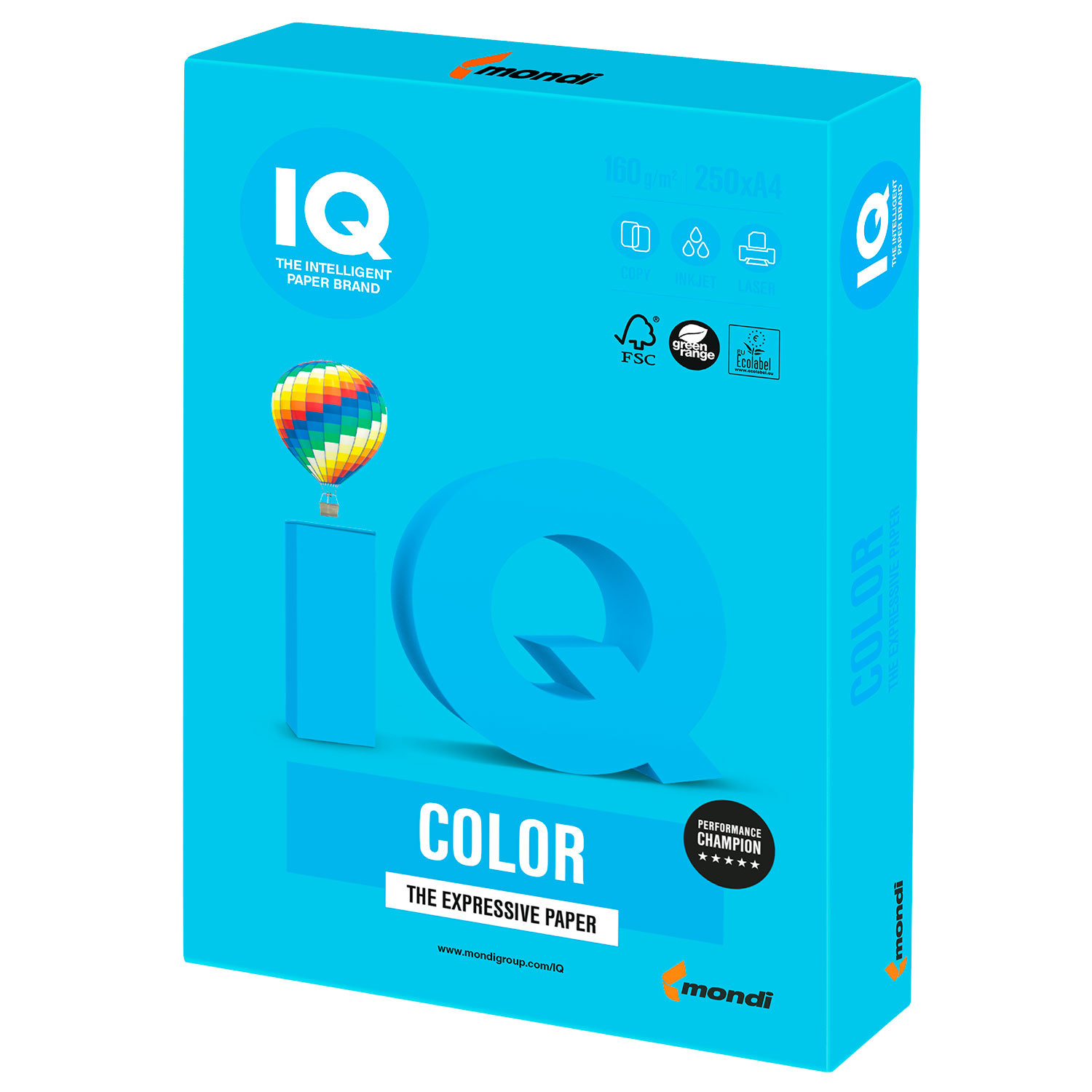 

Бумага A4 160г/м² 250 листов, синий интенсив, IQ COLOR (AB48), 0