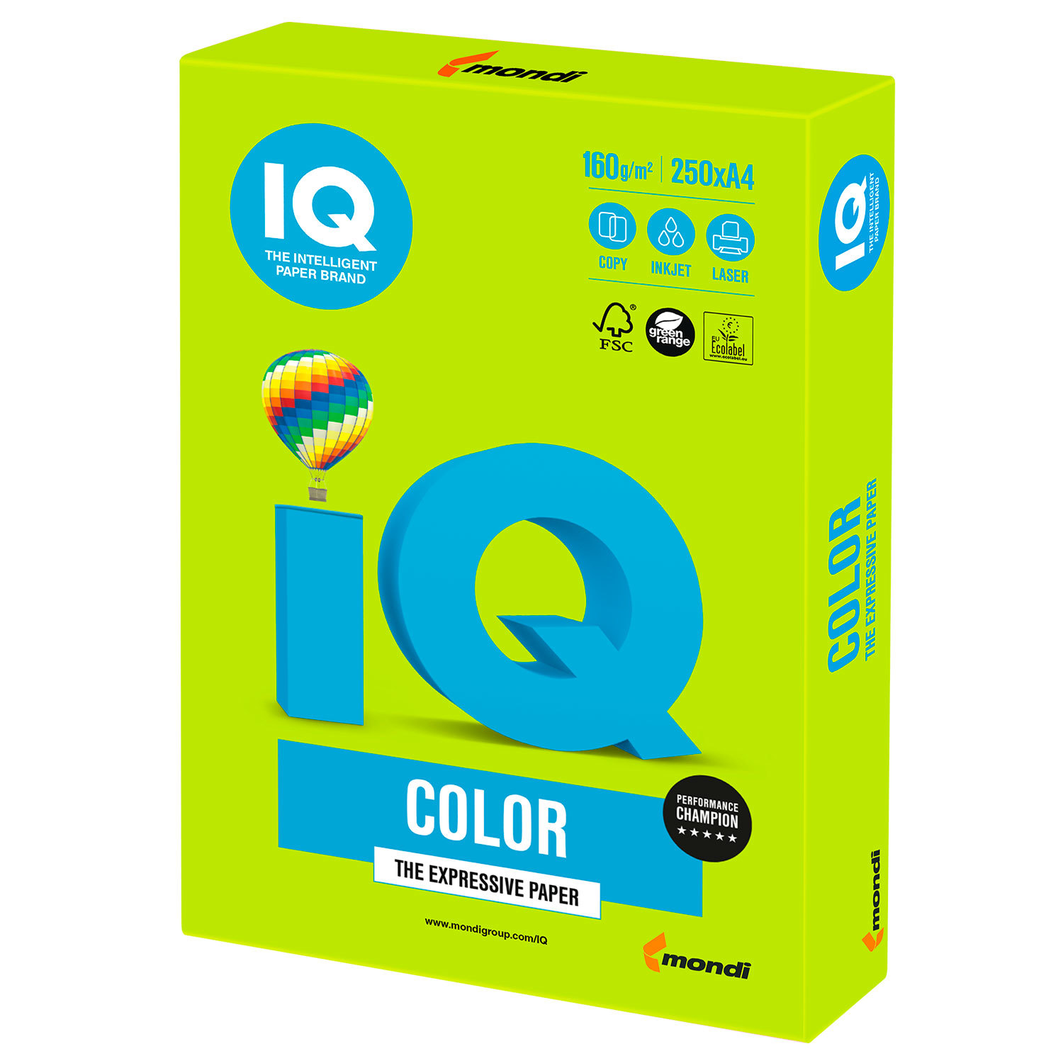 

Бумага A4 160г/м² 250 листов, зеленый интенсив, IQ COLOR (LG46), 0