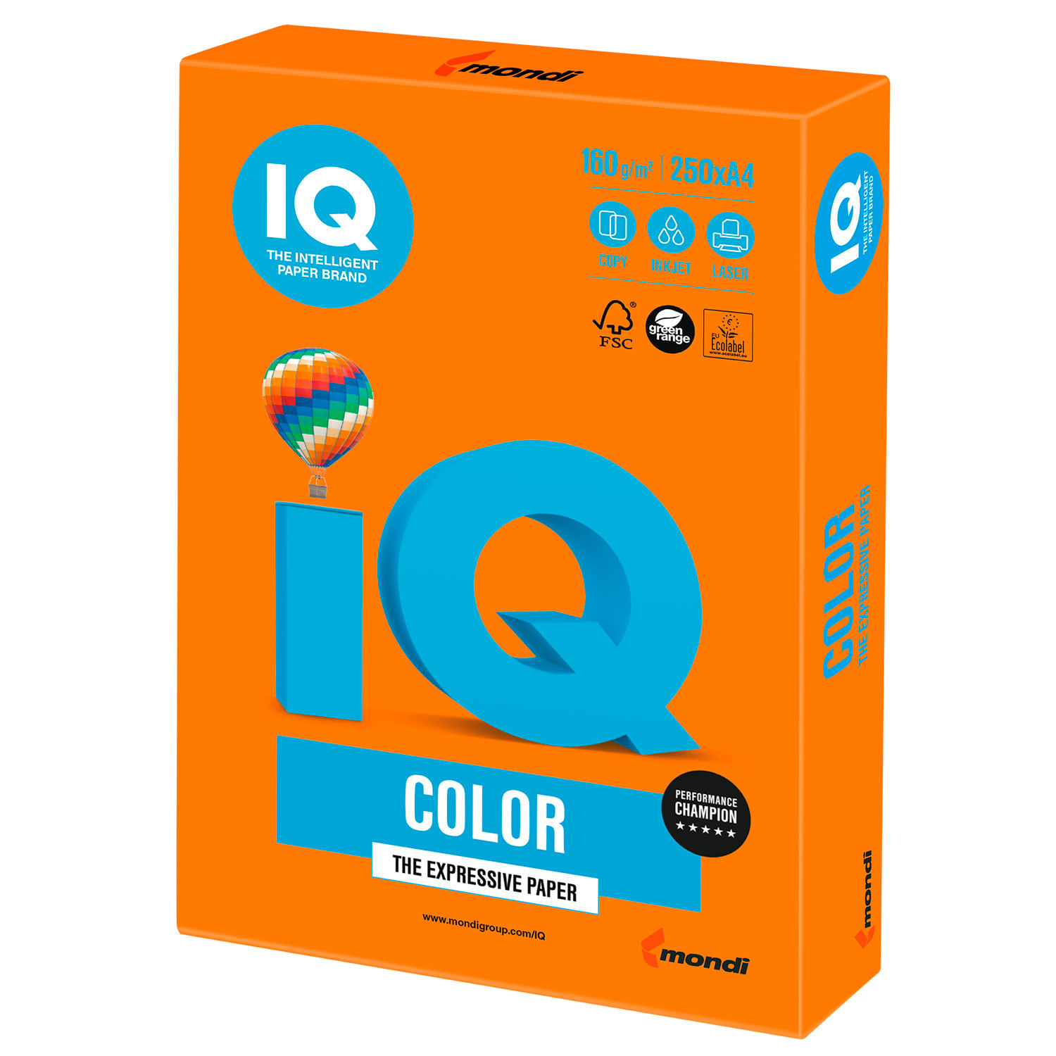 

Бумага A4 160г/м² 250 листов, оранжевый интенсив, IQ COLOR (OR43), 0