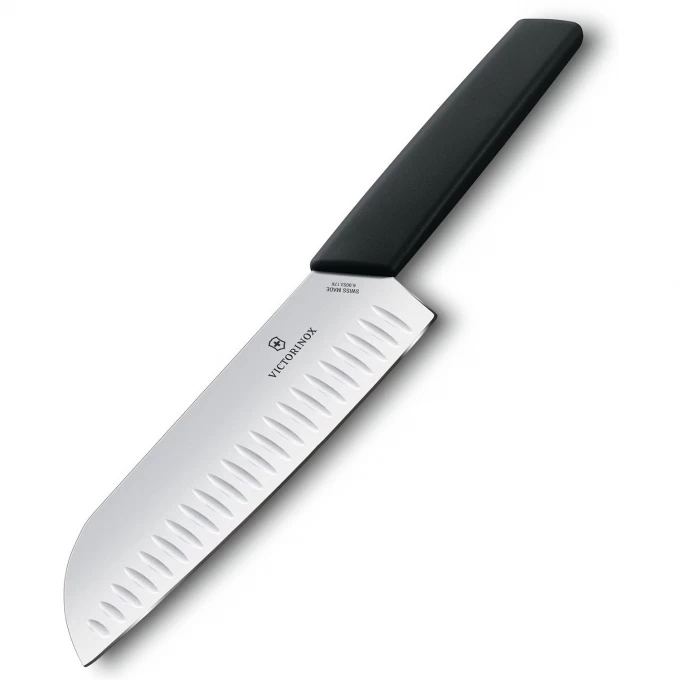 

Нож кухонный, сантоку для мяса Victorinox Swiss Modern, лезвие 17см (6.9053.17KB), Чёрный
