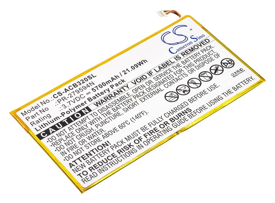 

Аккумуляторная батарея CameronSino CS-ACB320SL для Acer Iconia One B3-A20, B3-A30, Tab A3-A40, 3.7V, 5700mAh, серебристый, CS-ACB320SL