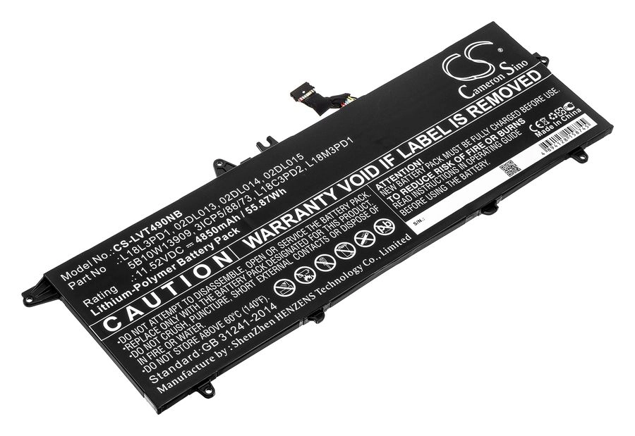 

Аккумуляторная батарея CameronSino CS-LVT490NB для Lenovo ThinkPad T490s, 11.5V, 4850mAh, черный, CS-LVT490NB